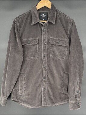 Hollister Men's Corduroy Button-Up Shirt Size M Gray Casual Long Sleeve